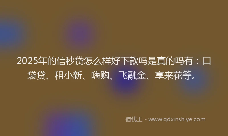2025年的信秒贷怎么样好下款吗是真的吗有：口袋贷、租小新、嗨购、飞融金、享来花等。