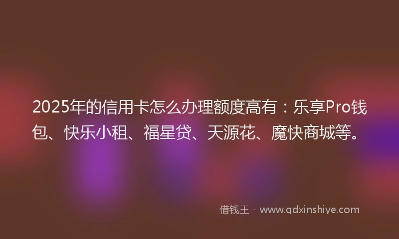 2025年的信用卡怎么办理额度高有：乐享Pro钱包、快乐小租、福星贷、天源花、魔快商城等。