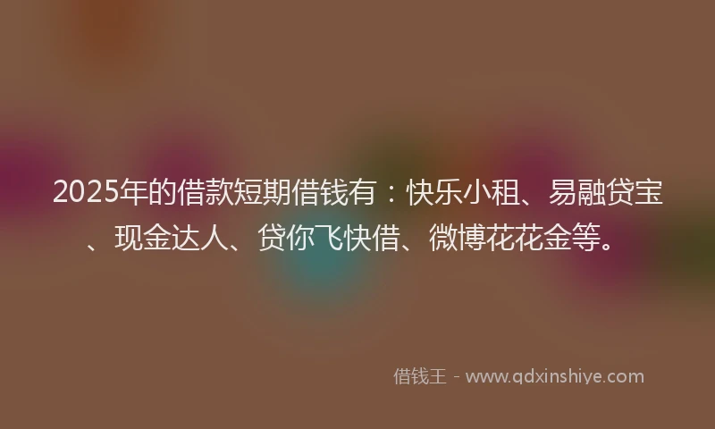 2025年的借款短期借钱有：快乐小租、易融贷宝、现金达人、贷你飞快借、微博花花金等。