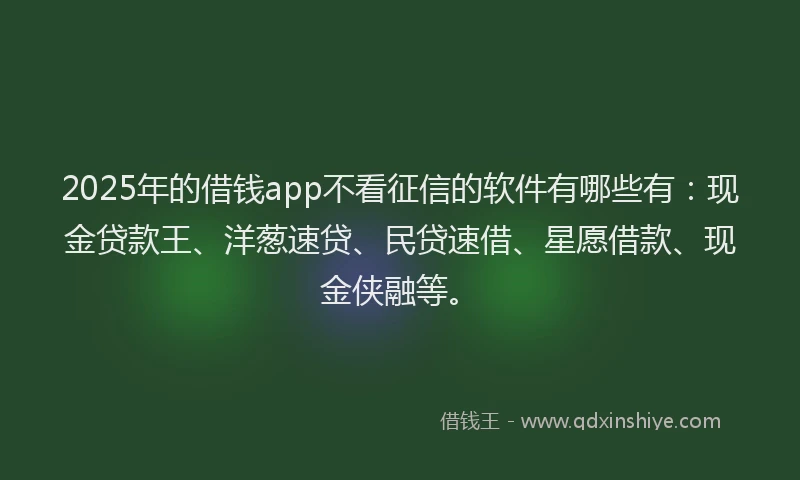 2025年的借钱app不看征信的软件有哪些有：现金贷款王、洋葱速贷、民贷速借、星愿借款、现金侠融等。