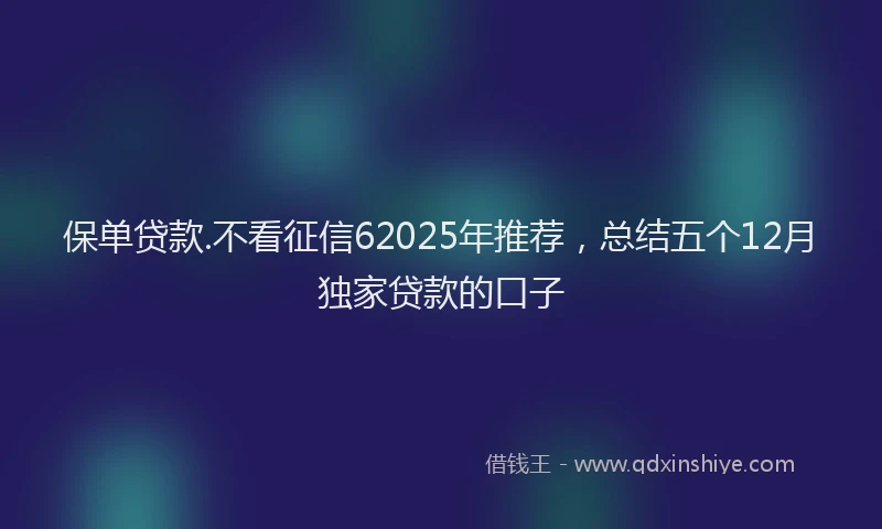 保单贷款.不看征信62025年推荐，总结五个12月独家贷款的口子
