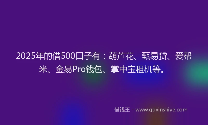 2025年的借500口子有：葫芦花、甄易贷、爱帮米、金易Pro钱包、掌中宝租机等。