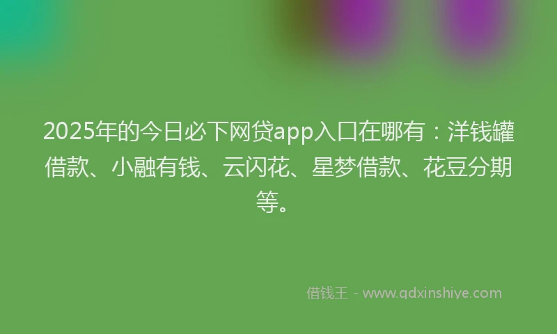 2025年的今日必下网贷app入口在哪有：洋钱罐借款、小融有钱、云闪花、星梦借款、花豆分期等。