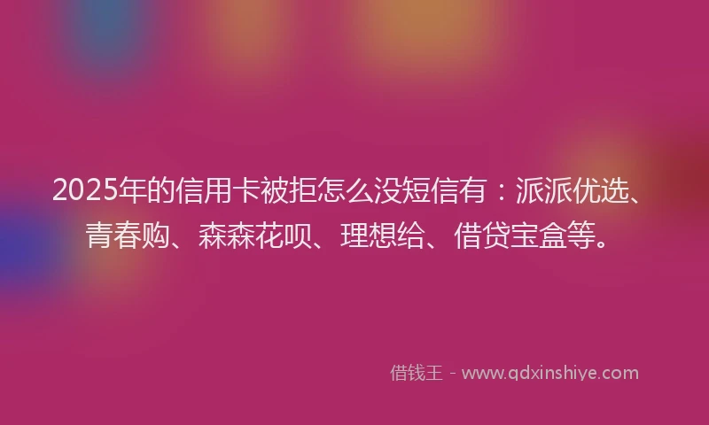 2025年的信用卡被拒怎么没短信有：派派优选、青春购、森森花呗、理想给、借贷宝盒等。