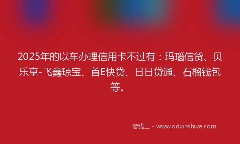 2025年的以车办理信用卡不过有：玛瑙信贷、贝乐享-飞鑫琼宝、首E快贷、日日贷通、石榴钱包等。
