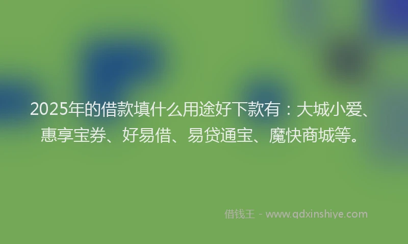 2025年的借款填什么用途好下款有：大城小爱、惠享宝券、好易借、易贷通宝、魔快商城等。