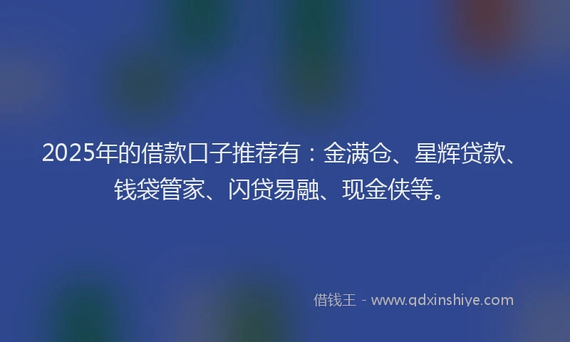 2025年的借款口子推荐有：金满仓、星辉贷款、钱袋管家、闪贷易融、现金侠等。