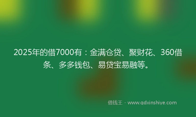 2025年的借7000有：金满仓贷、聚财花、360借条、多多钱包、易贷宝易融等。