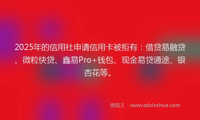 2025年的信用社申请信用卡被拒有：借贷易融贷、微粒快贷、鑫易Pro+钱包、现金易贷通途、银杏花等。