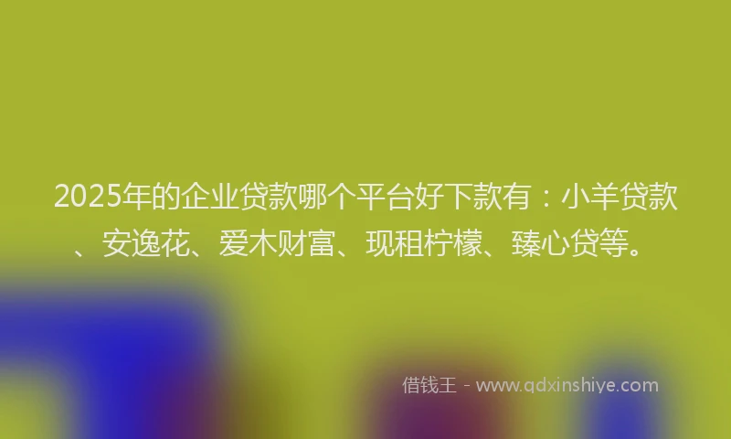 2025年的企业贷款哪个平台好下款有：小羊贷款、安逸花、爱木财富、现租柠檬、臻心贷等。