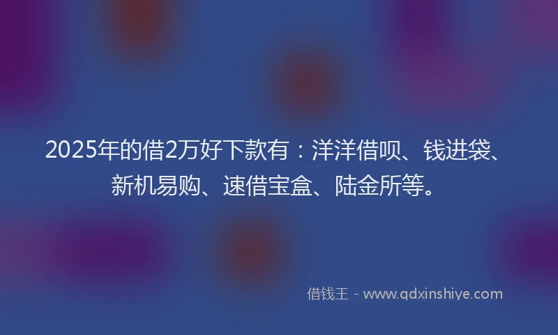 2025年的借2万好下款有：洋洋借呗、钱进袋、新机易购、速借宝盒、陆金所等。