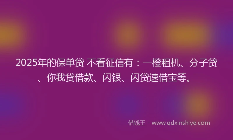2025年的保单贷 不看征信有：一橙租机、分子贷、你我贷借款、闪银、闪贷速借宝等。