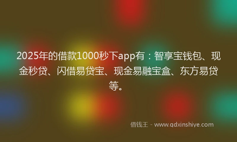 2025年的借款1000秒下app有：智享宝钱包、现金秒贷、闪借易贷宝、现金易融宝盒、东方易贷等。