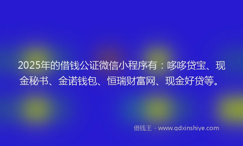 2025年的借钱公证微信小程序有：哆哆贷宝、现金秘书、金诺钱包、恒瑞财富网、现金好贷等。