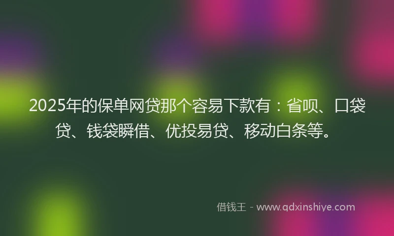 2025年的保单网贷那个容易下款有：省呗、口袋贷、钱袋瞬借、优投易贷、移动白条等。