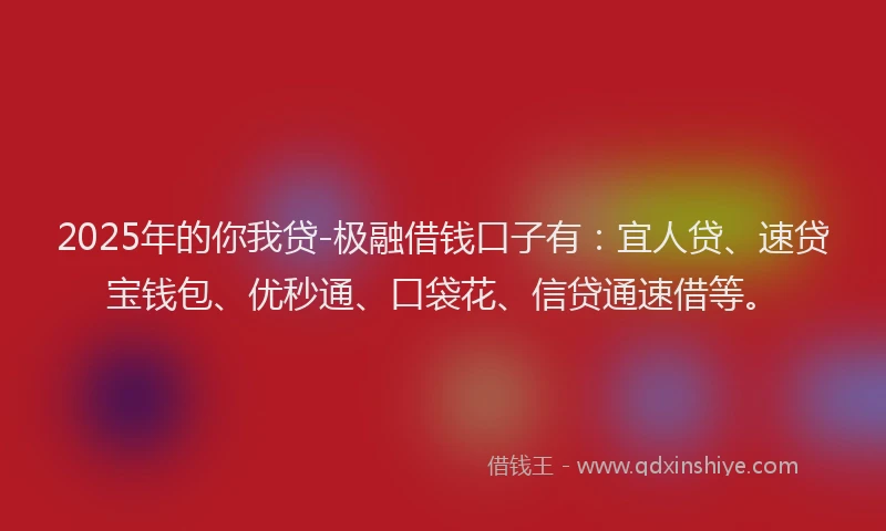 2025年的你我贷-极融借钱口子有：宜人贷、速贷宝钱包、优秒通、口袋花、信贷通速借等。