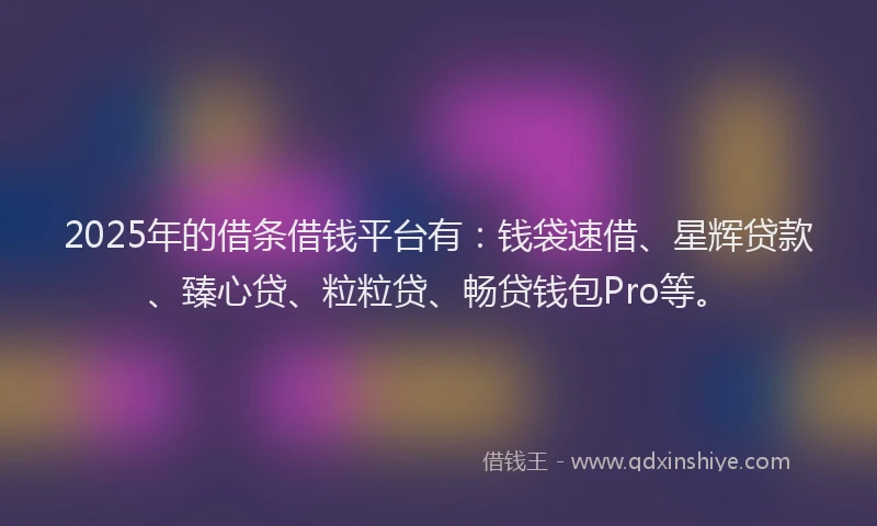 2025年的借条借钱平台有：钱袋速借、星辉贷款、臻心贷、粒粒贷、畅贷钱包Pro等。