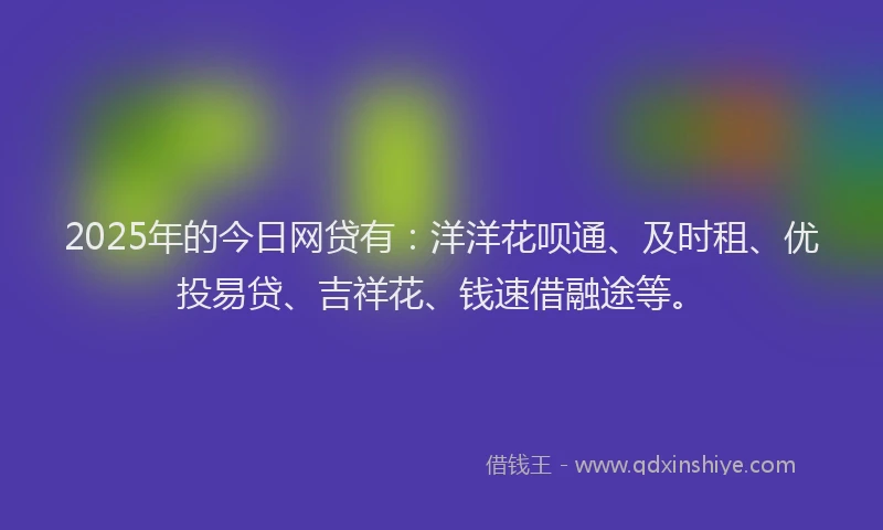 2025年的今日网贷有：洋洋花呗通、及时租、优投易贷、吉祥花、钱速借融途等。