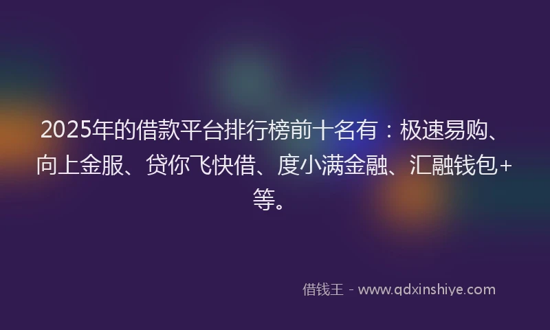2025年的借款平台排行榜前十名有：极速易购、向上金服、贷你飞快借、度小满金融、汇融钱包+等。