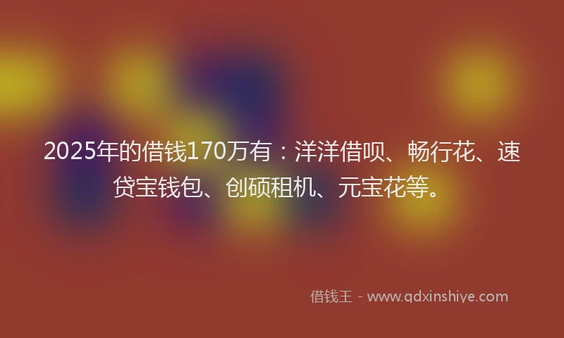 2025年的借钱170万有：洋洋借呗、畅行花、速贷宝钱包、创硕租机、元宝花等。