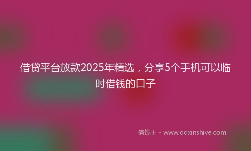 借贷平台放款2025年精选，分享5个手机可以临时借钱的口子