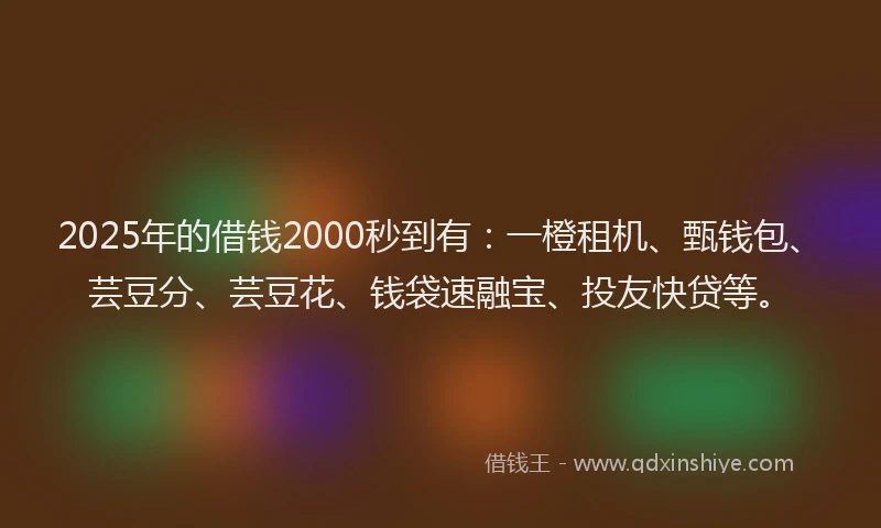 2025年的借钱2000秒到有：一橙租机、甄钱包、芸豆分、芸豆花、钱袋速融宝、投友快贷等。