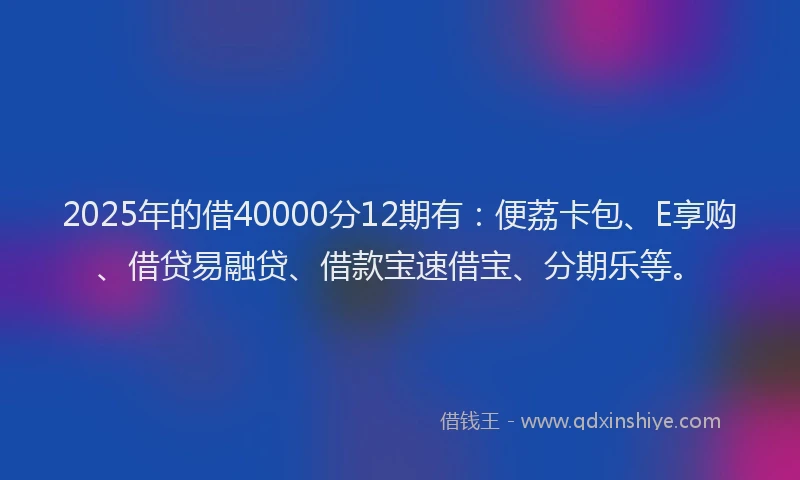 2025年的借40000分12期有：便荔卡包、E享购、借贷易融贷、借款宝速借宝、分期乐等。