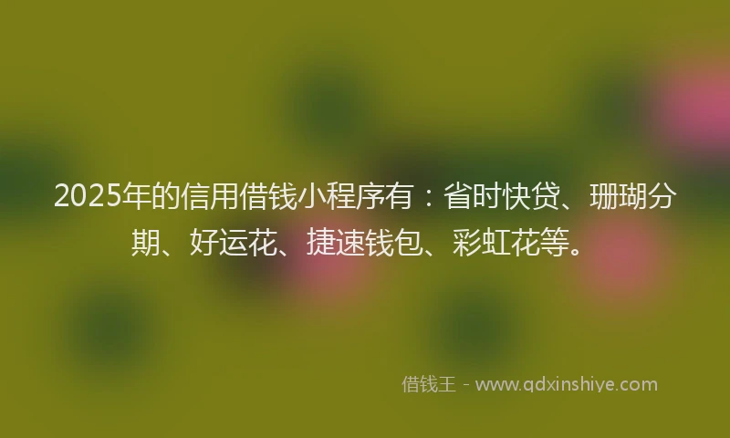 2025年的信用借钱小程序有：省时快贷、珊瑚分期、好运花、捷速钱包、彩虹花等。
