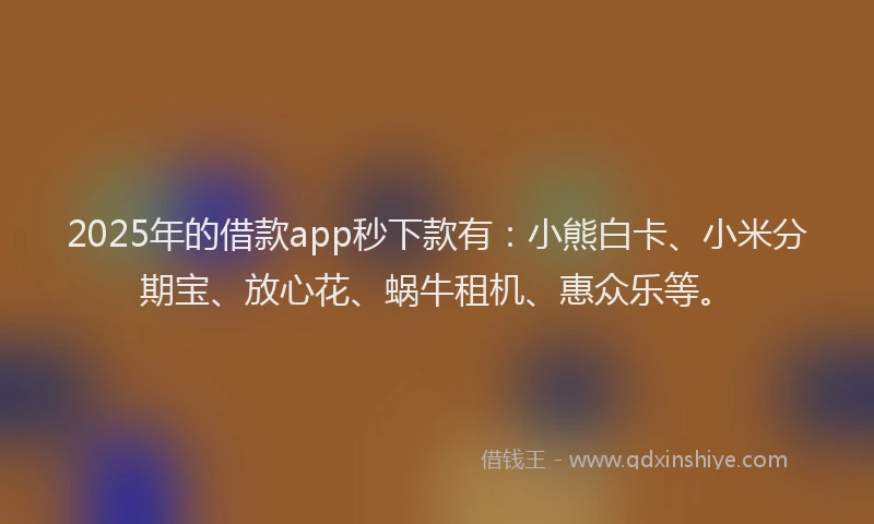 2025年的借款app秒下款有：小熊白卡、小米分期宝、放心花、蜗牛租机、惠众乐等。