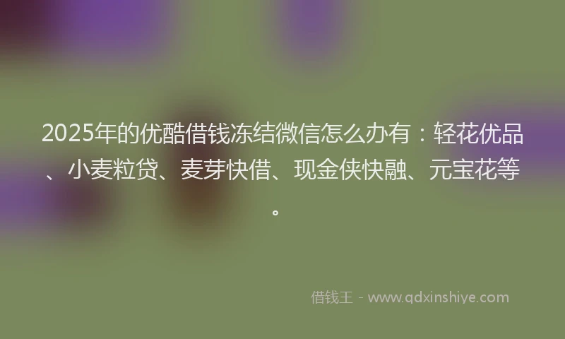 2025年的优酷借钱冻结微信怎么办有：轻花优品、小麦粒贷、麦芽快借、现金侠快融、元宝花等。