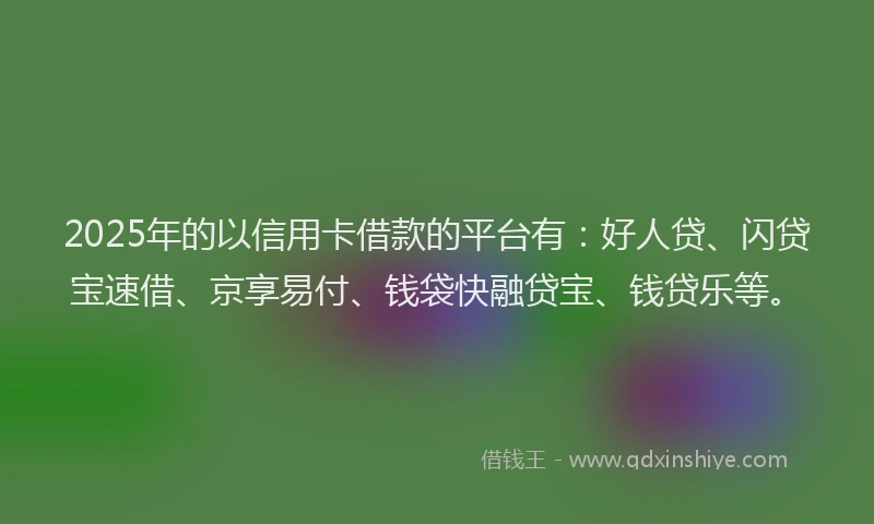 2025年的以信用卡借款的平台有：好人贷、闪贷宝速借、京享易付、钱袋快融贷宝、钱贷乐等。