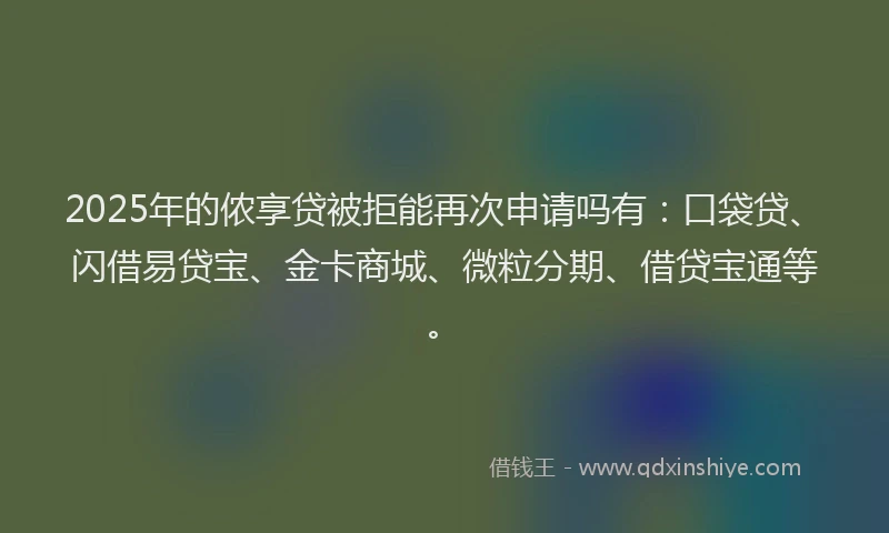 2025年的侬享贷被拒能再次申请吗有：口袋贷、闪借易贷宝、金卡商城、微粒分期、借贷宝通等。