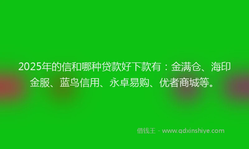 2025年的信和哪种贷款好下款有：金满仓、海印金服、蓝鸟信用、永卓易购、优者商城等。