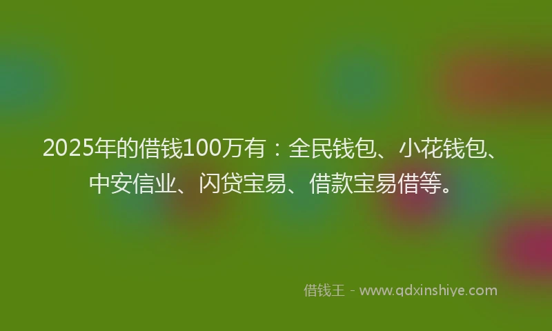 2025年的借钱100万有：全民钱包、小花钱包、中安信业、闪贷宝易、借款宝易借等。