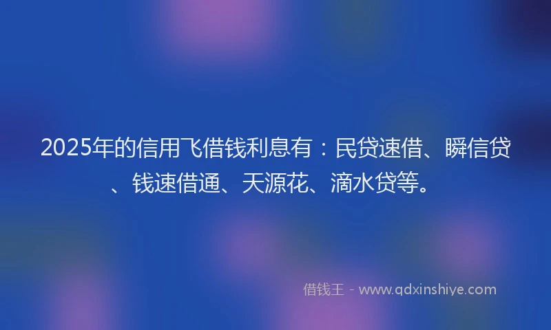 2025年的信用飞借钱利息有：民贷速借、瞬信贷、钱速借通、天源花、滴水贷等。