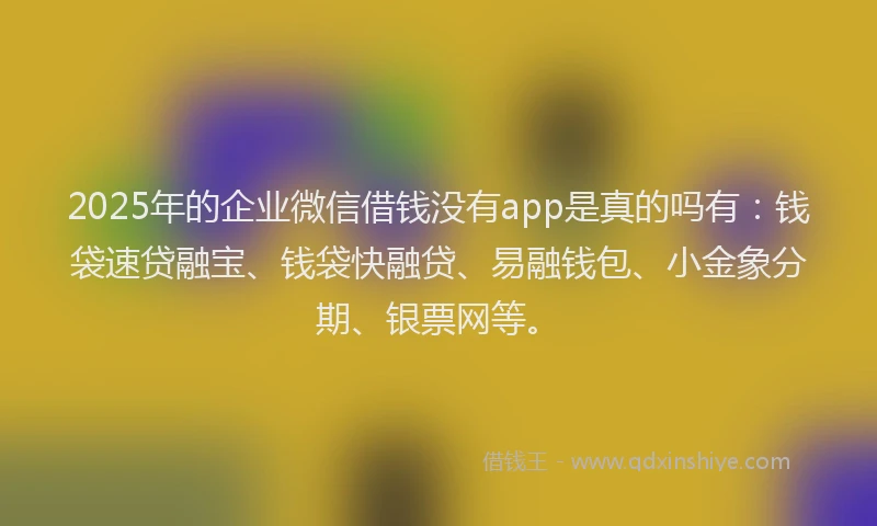 2025年的企业微信借钱没有app是真的吗有：钱袋速贷融宝、钱袋快融贷、易融钱包、小金象分期、银票网等。