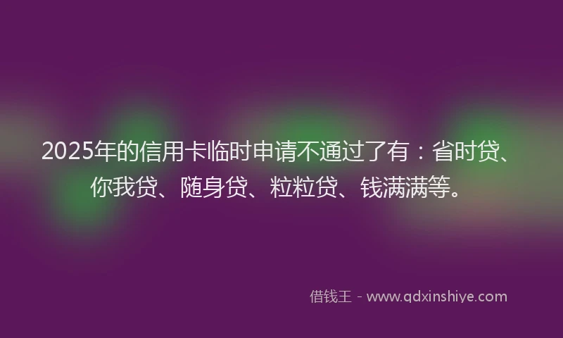 2025年的信用卡临时申请不通过了有：省时贷、你我贷、随身贷、粒粒贷、钱满满等。