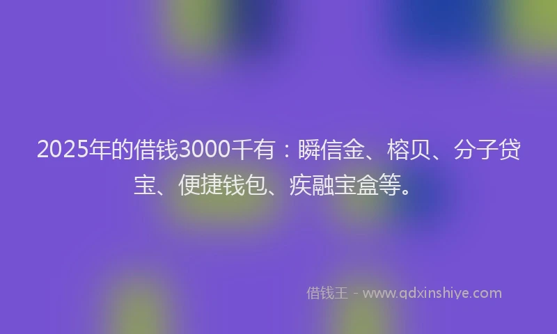 2025年的借钱3000千有：瞬信金、榕贝、分子贷宝、便捷钱包、疾融宝盒等。