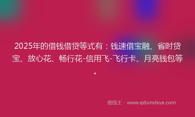 2025年的借钱借贷等式有：钱速借宝融、省时贷宝、放心花、畅行花-信用飞-飞行卡、月亮钱包等。