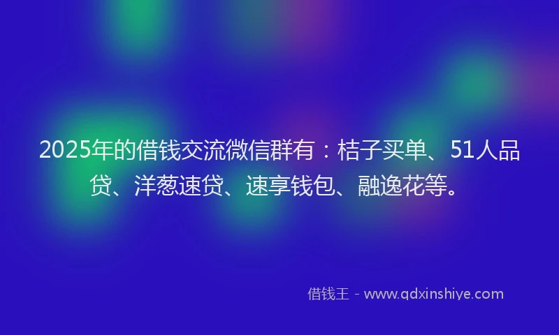 2025年的借钱交流微信群有：桔子买单、51人品贷、洋葱速贷、速享钱包、融逸花等。