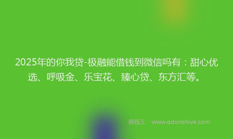 2025年的你我贷-极融能借钱到微信吗有：甜心优选、呼吸金、乐宝花、臻心贷、东方汇等。