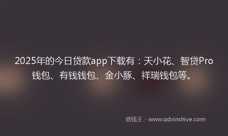 2025年的今日贷款app下载有：天小花、智贷Pro钱包、有钱钱包、金小豚、祥瑞钱包等。