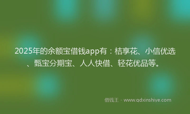 2025年的余额宝借钱app有：桔享花、小信优选、甄宝分期宝、人人快借、轻花优品等。