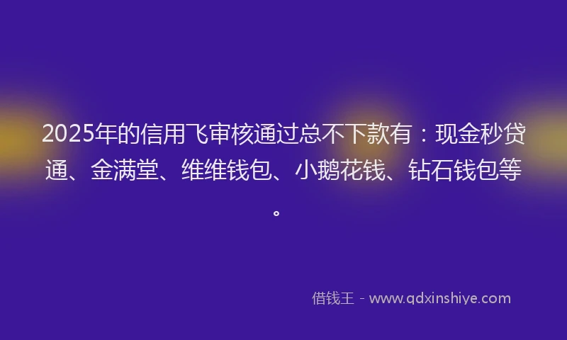 2025年的信用飞审核通过总不下款有：现金秒贷通、金满堂、维维钱包、小鹅花钱、钻石钱包等。