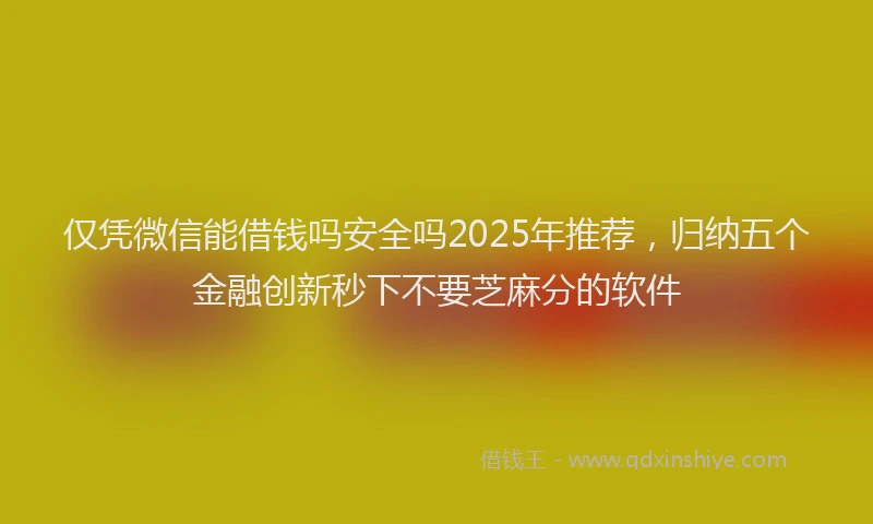 仅凭微信能借钱吗安全吗2025年推荐，归纳五个金融创新秒下不要芝麻分的软件