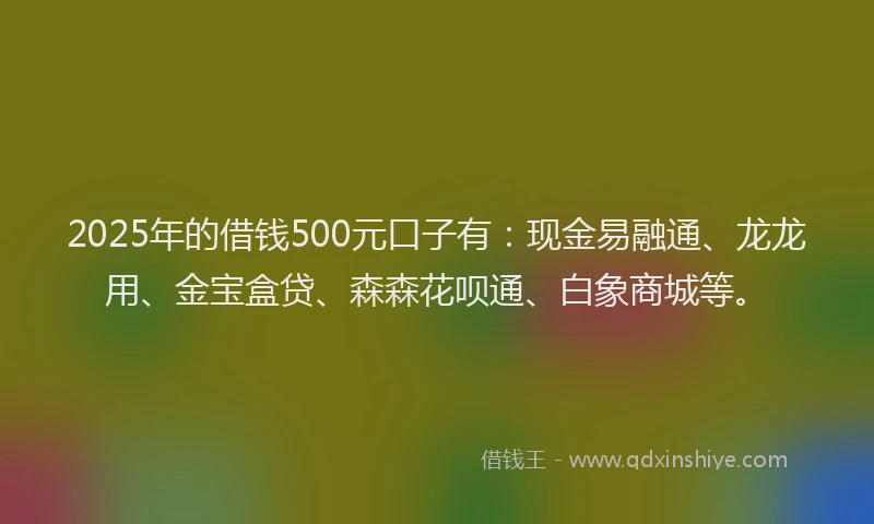 2025年的借钱500元口子有：现金易融通、龙龙用、金宝盒贷、森森花呗通、白象商城等。