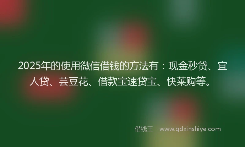 2025年的使用微信借钱的方法有：现金秒贷、宜人贷、芸豆花、借款宝速贷宝、快莱购等。