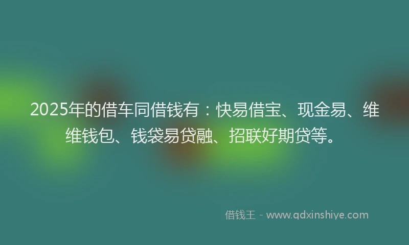2025年的借车同借钱有：快易借宝、现金易、维维钱包、钱袋易贷融、招联好期贷等。