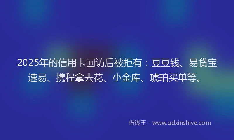 2025年的信用卡回访后被拒有：豆豆钱、易贷宝速易、携程拿去花、小金库、琥珀买单等。