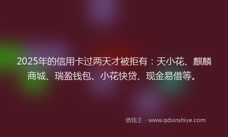 2025年的信用卡过两天才被拒有：天小花、麒麟商城、瑞盈钱包、小花快贷、现金易借等。